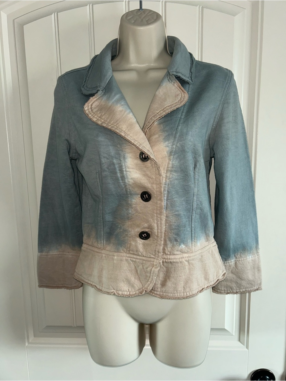 NEW Hard Tail Forever Womens Two-Tone Blue and Beige Button Front Jacket Sz M
